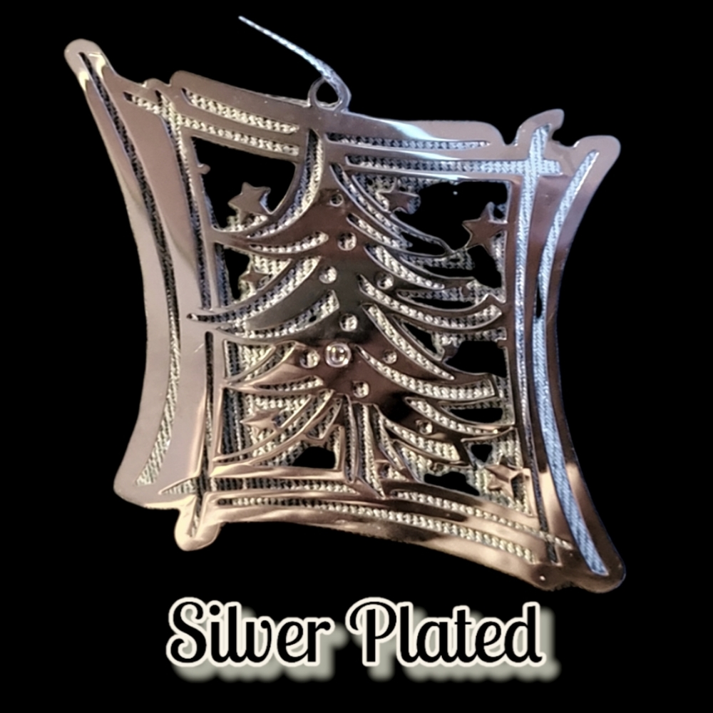 Vtg Silver Plated Christmas Tree Ornament